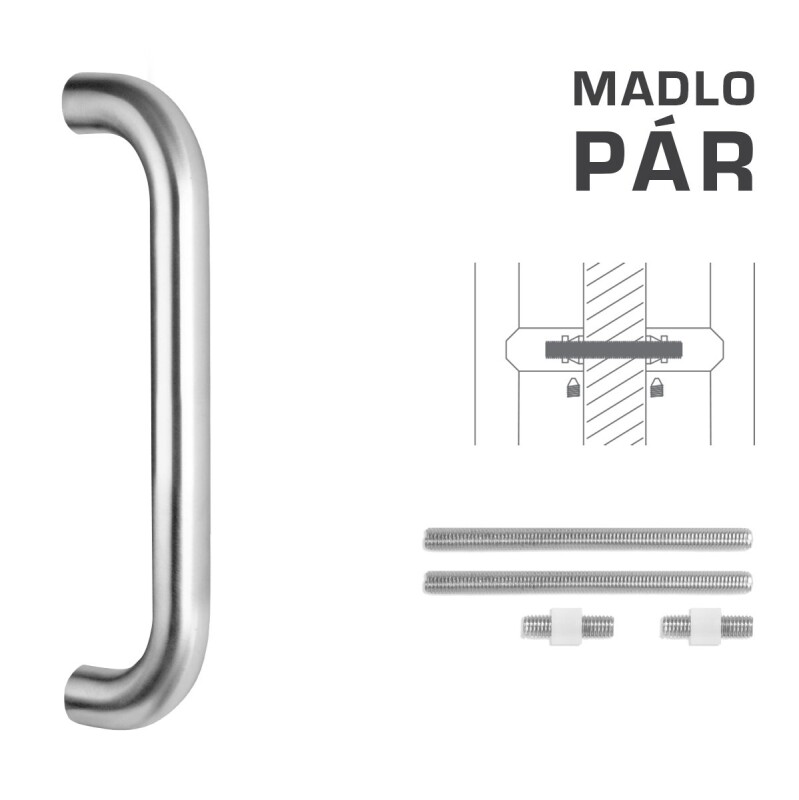 Kvaka za vrata MP FT - šifra K01 Ø 30 mm UN - par (BN - Brušeni nehrđajući čelik) - Duljina: 630 mm 600 mm Ø 30 mm