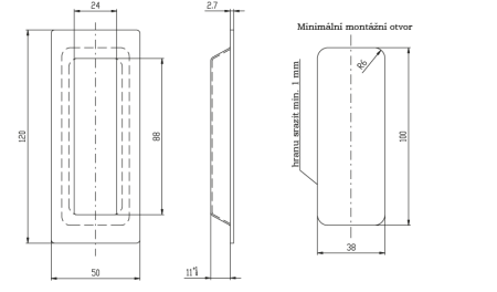 ROSTEX školjke kliznih vrata, kvadratne, 50x120 mm (MAT INOX, CRNI)