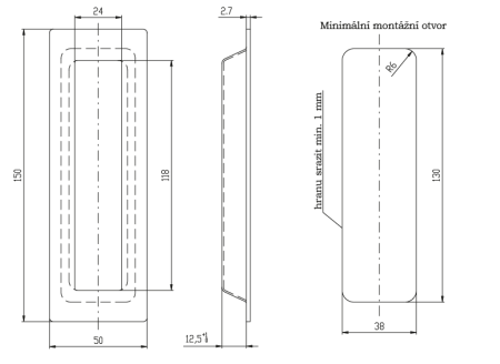 ROSTEX školjke kliznih vrata kvadratne 50x150mm (MAT INOX, MAT CRNI)