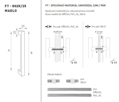 RUČICA MP šifra K02K 25x25 mm - UN par (BS - Mat crna)