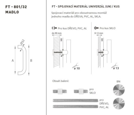 RUČICA MP šifra K01 Ø 32 mm UN - razmak 350 mm (BN - Četkani nehrđajući čelik) - kom.