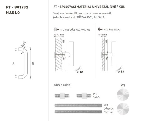 RUČICA MP šifra K01 Ø 32 mm UN - razmak 350 mm (WS - Bijela mat)