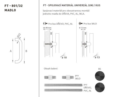 RUČKA MP šifra K01 Ø 32 mm UN - razmak 350 mm (BS - crna mat)