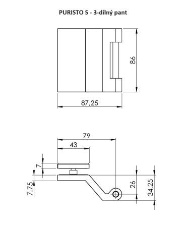 MP GK staklena brava - PURISTO S s MINIMAL MODERN ručkom - WC S2L (uklj. šarke) - grafitno crna