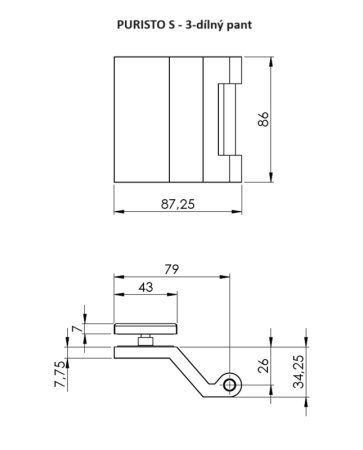 BRAVA za staklena vrata MP GK - PURISTO S sa MINIMAL MODERN ručkom - PZ (uklj. šarke) - Kašmir siva