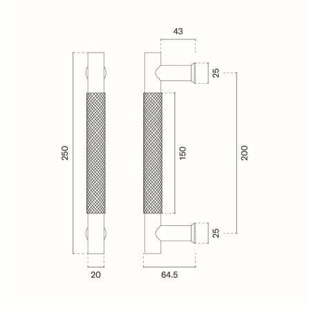 Kvaka za vrata MP SH 1770 - komad (BS - Crna mat) - Duljina: 250 mm200 mmØ 20 mm