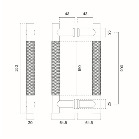 Kvaka za vrata MP SH 1770 - par (BS - Crna mat) - Duljina: 250 mm200 mmØ 20 mm