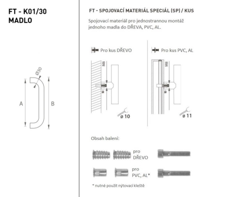 Kvaka za vrata MP FT - šifra K01 Ø 30 mm SP - kom (BN - Brušeni nehrđajući čelik) - Duljina: 630 mm600 mmØ 30 mm