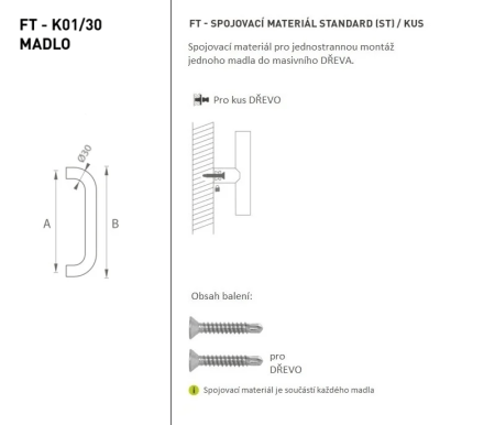 Kvaka za vrata MP FT - šifra K01 Ø 30 mm ST - kom (BN - Brušeni nehrđajući čelik) - Duljina: 630 mm x 600 mm x Ø 30 mm