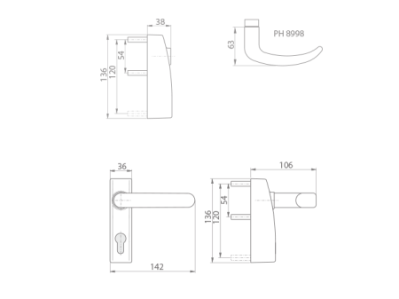 Okov za vrata MP DK - PHT 05 FS OKOV S RUČKOM - SHK (Srebrni)