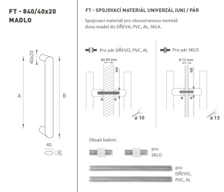 Kvaka za vrata MP FT - šifra K40 40x20 mm UN (WS - Bijela mat) - par