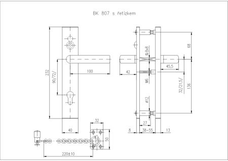 Sigurnosni okovi ROSTEX BK 807 s lancem (KROMIRANI INOX)