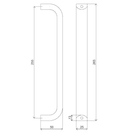 Inox kvaka &quot;D&quot; HOLAR, 255 mm jednostrana - inox