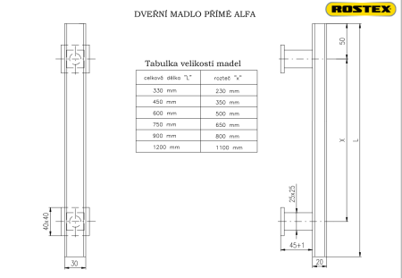 Kvaka ROSTEX ALFA (inox mat) - jednostr