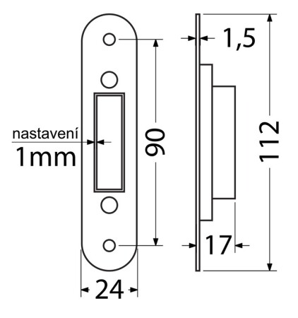 Univerzalni podesivi prihvatnik za vrata bez utora RICHTER EN.M01.PROTIPL.NAST.CHM