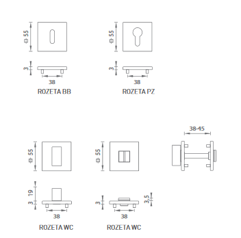 Rozeta za vrata MP HR 3SM (BS - crna mat)