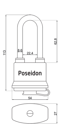 Čelični vodootporni lokot s plastičnim poklopcem RCIHTER RV.POSEIDON.45.PL