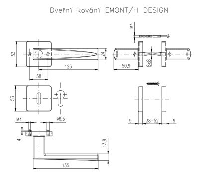Okov za vrata ROSTEX EMONT/H s klinovima (TI - BAKRENI MAT)