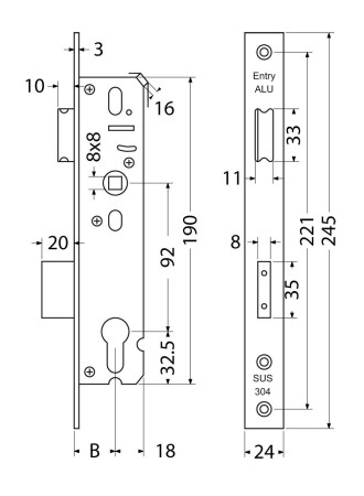 Utorna brava za aluminijska vrata RICHTER EN.A01.92.35.24.N