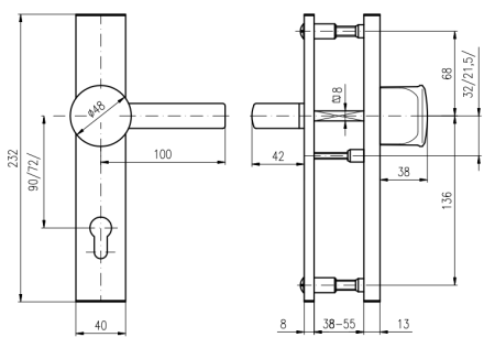 RASPRODAJA Sigurnosni okov ROSTEX 802/O BARYT - ručka/ručka, razmak 92 mm, debljina 60 mm (crna)