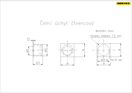 Kvadratna prednja ručka ROSTEX (mat nehrđajući čelik titan)
