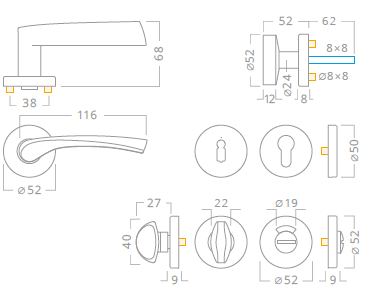 Okov za vrata ACT Pia R (F1)